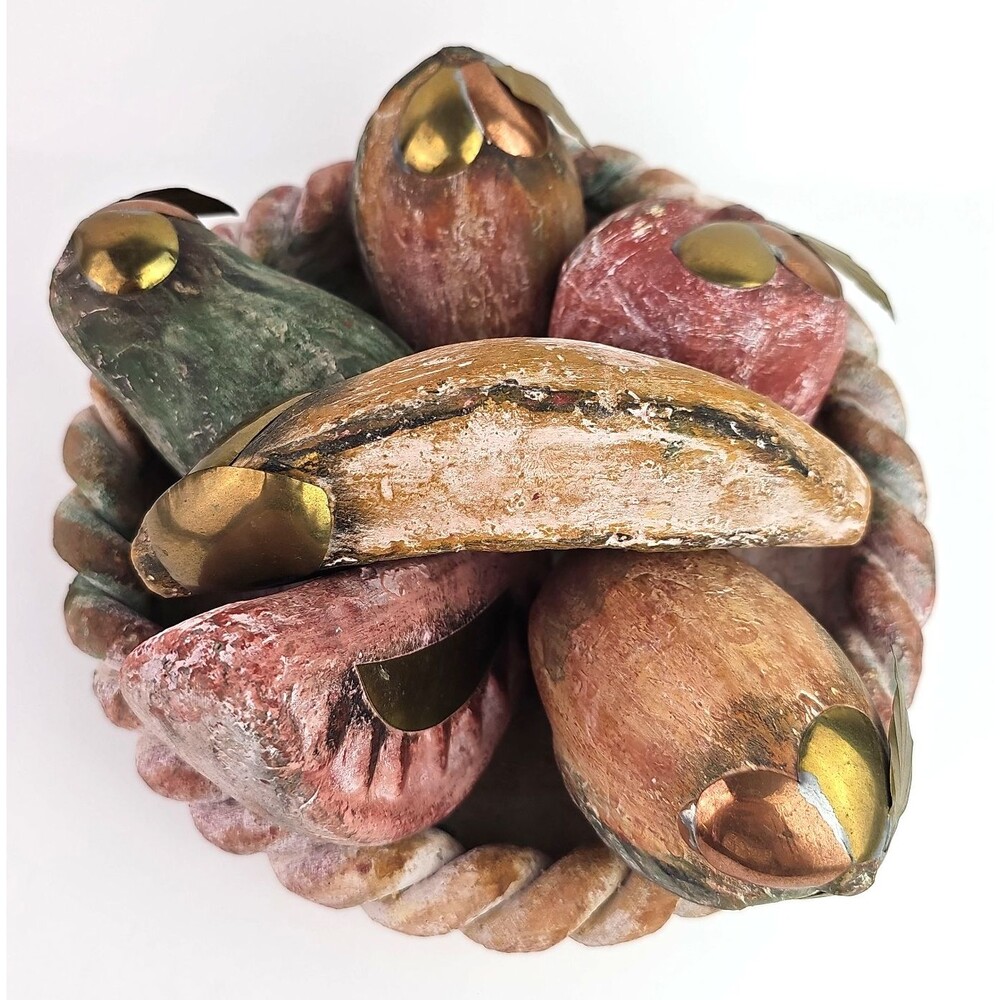 Vtg Mexican Clay Pottery Braided Bowl 9 in Fruit Handcrafted Terra Cotta & Brass